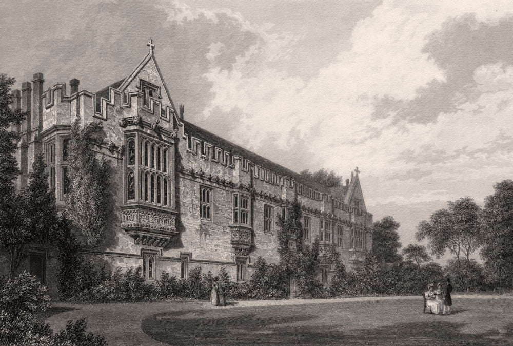 Saint John's College from the garden, Oxford, by John Le Keux 1837 old print